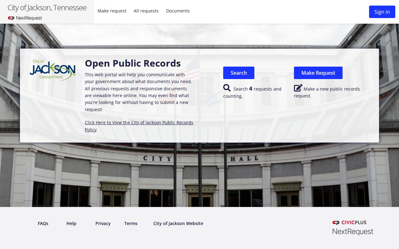 Jackson public records request portal for city government records