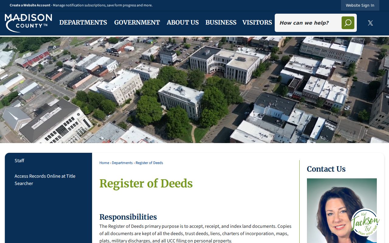 Jackson public records page for Madison County Register of Deeds access